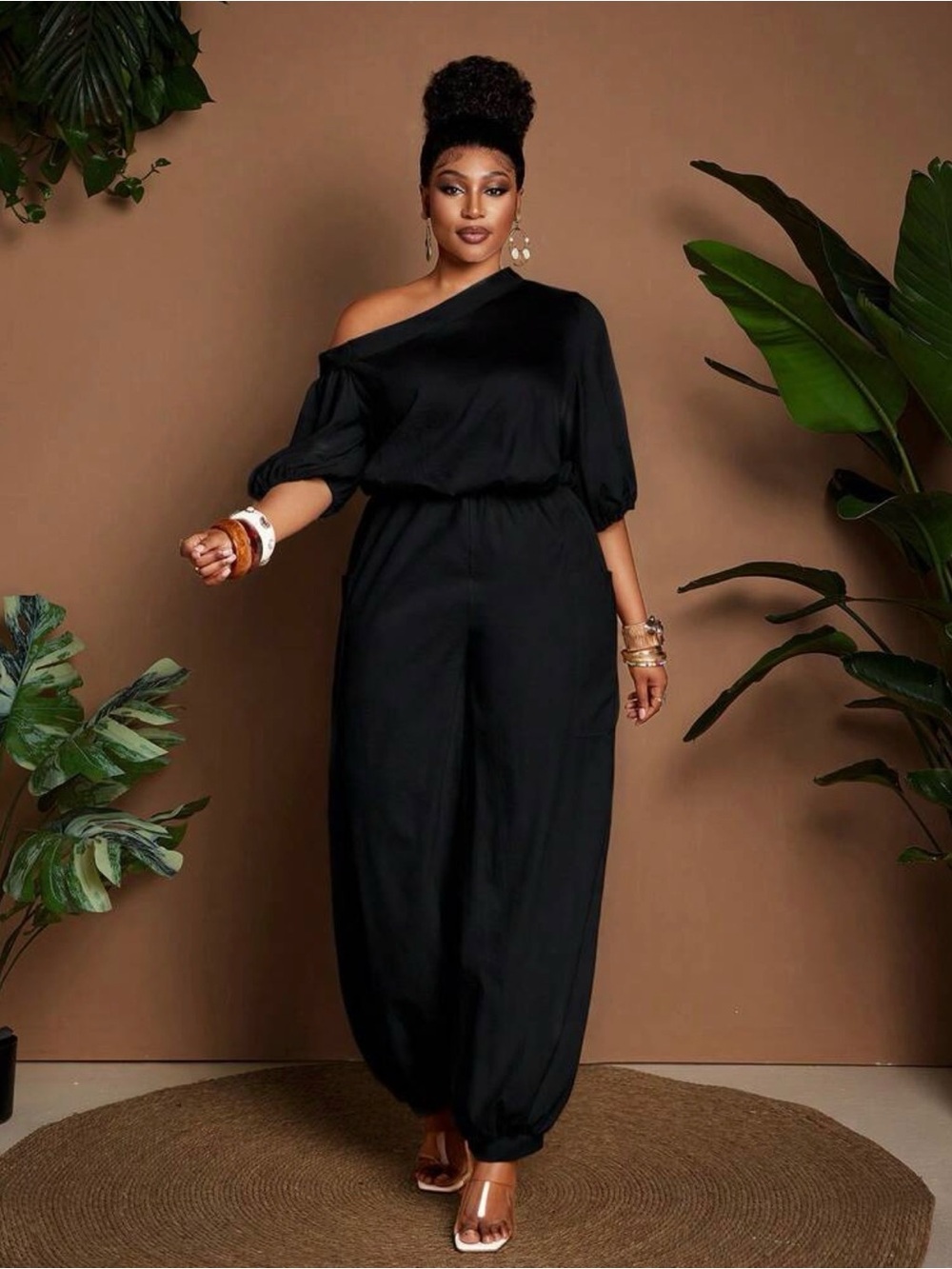 Asymmetrical Black One-Shoulder Jumpsuit